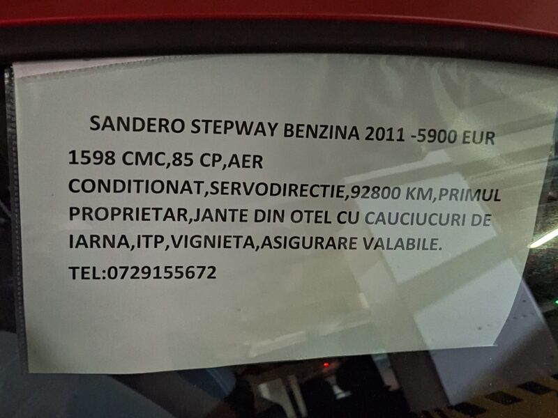 Sandero Stepway benzina 2011,1598 cmc 85 CP 93000 km ,stare buna,unic proprietar.